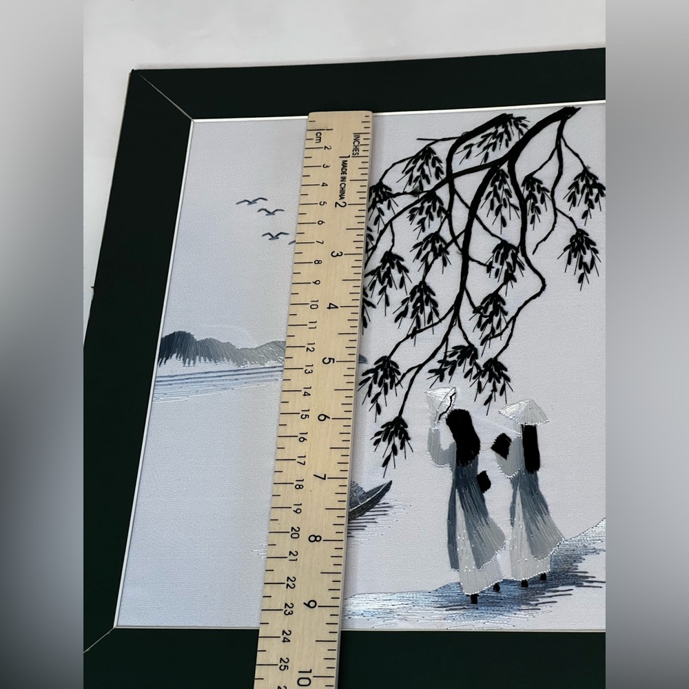 Vietnamese Hand Embroidered Silk Art Framed Still Life Landscape 9.5” X 7” - Picture 9 of 13